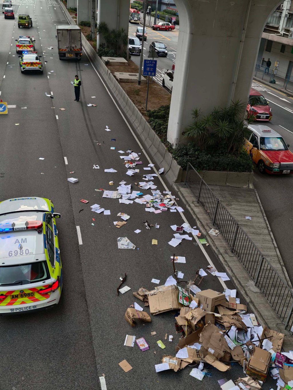 The scene of the accident on Kwun Tong Road on Monday. Photo: Facebook The scene of the accident on Kwun Tong Road on Monday. Photo: Facebook
