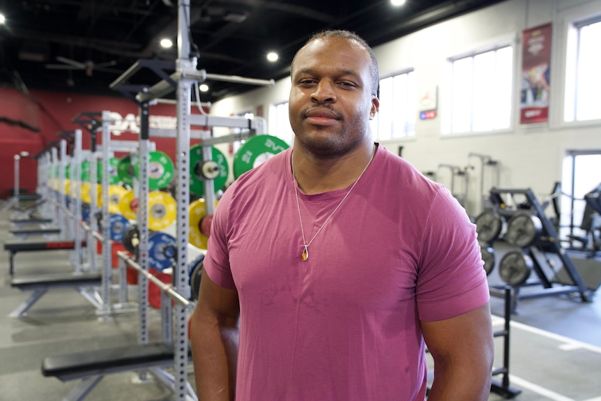 Lawrence Okoye pictured at a Brisbane training facility