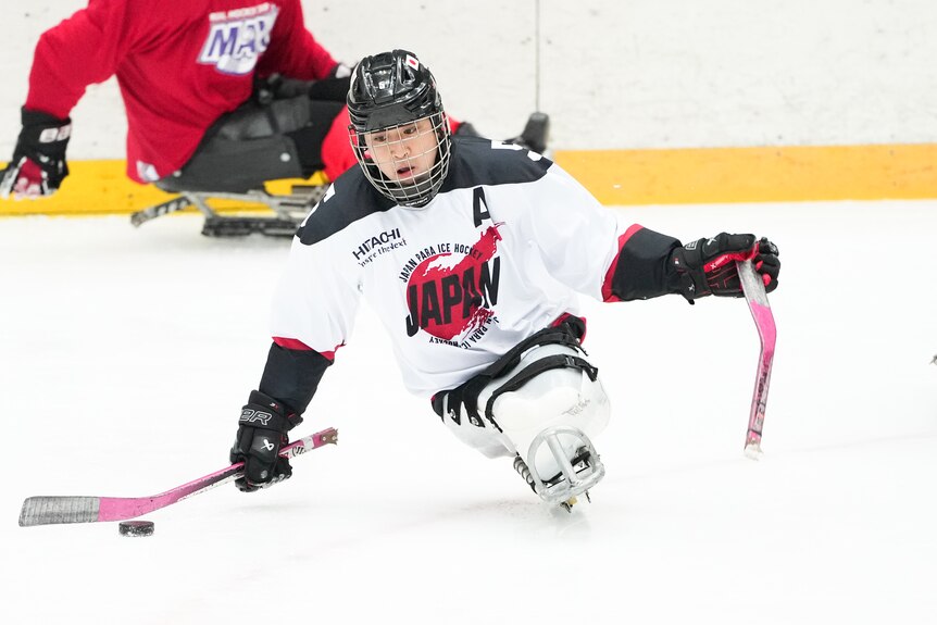 Kazuyoshi Niitsu of team Japan competes during Japan Para Ice Hockey Championships
