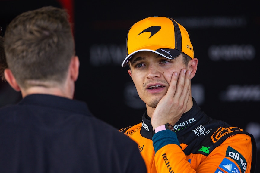 Lando Norris speaking to media in Melbourne