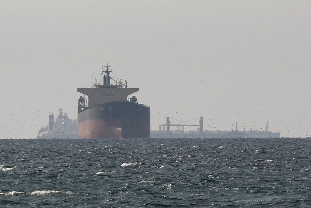 Tankers sail in the Gulf, near the Strait of Hormuz, as seen from northern Ras Al Khaimah in the United Arab Emirates on Wednesday. Photo: Reuters