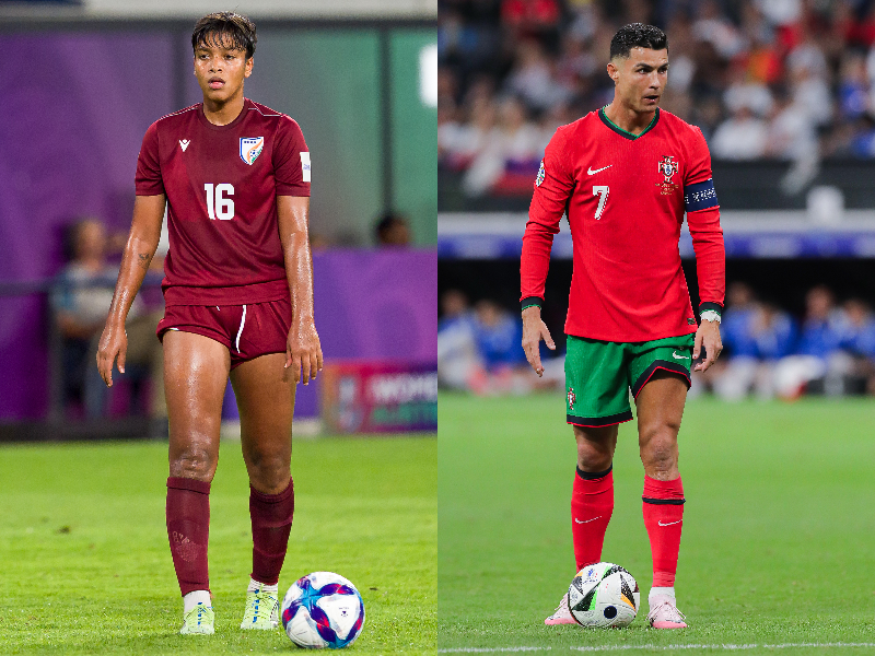 A composite image of two players, one man and one woman, both in red