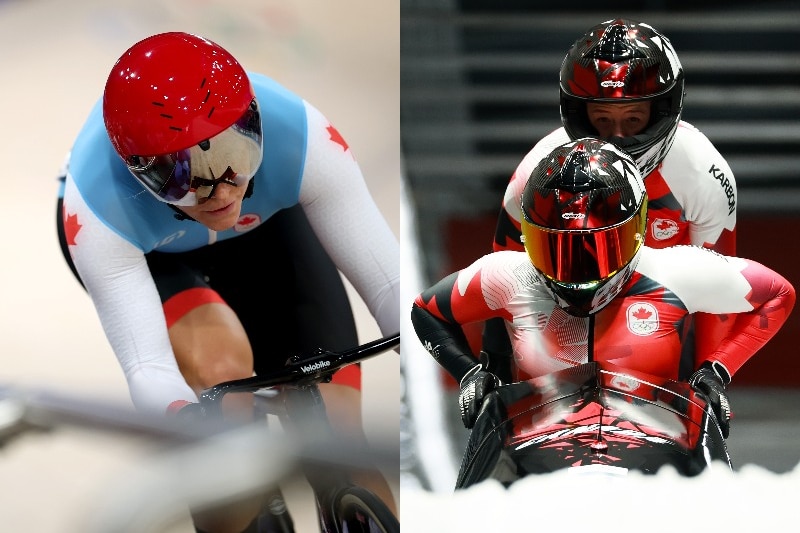 Composite Kelsey Mitchell on bike and bobsleigh