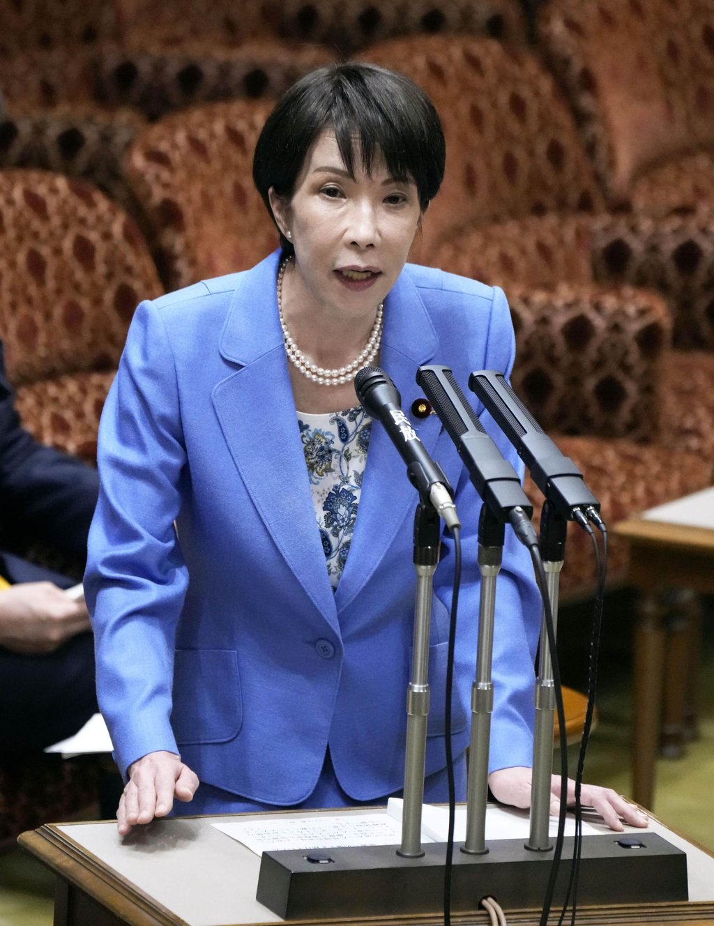 Japanese Prime Minister Sanae Takaichi speaks at a parliamentary session on Monday. Takaichi has made constitutional revision a key part of her agenda. Photo: Kyodo