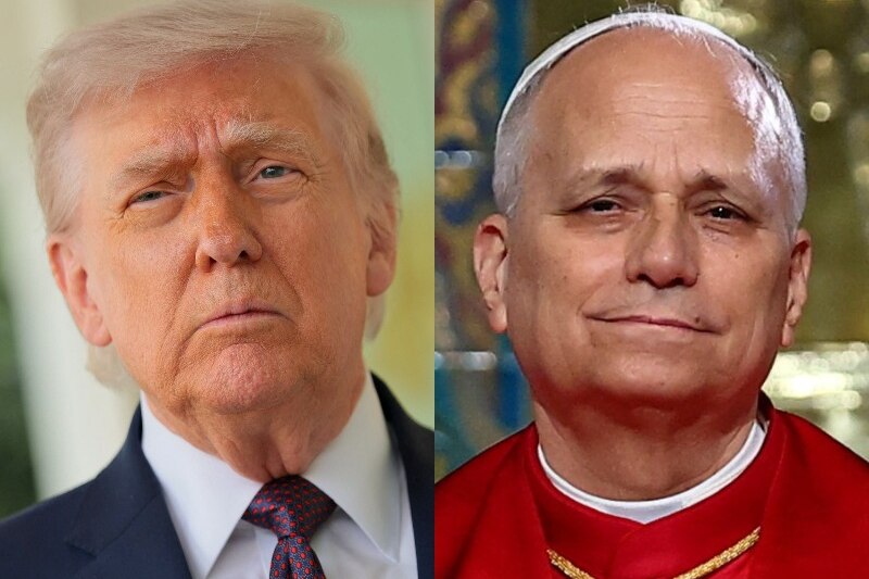 A composite image of Donald Trump and Pope Leo XIV.