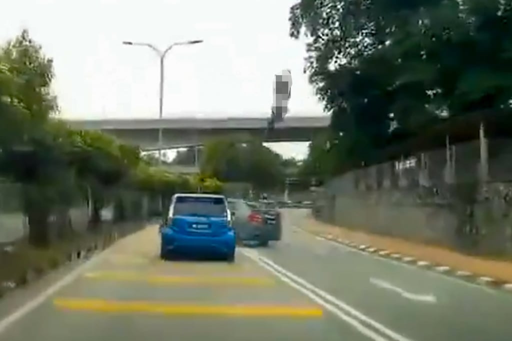 The horrific car crash in Klang, Malaysia, on Sunday. The driver was believed to have driven against the flow of traffic before his car collided with Amirul Hafiz Omar’s motorcycle. Photo: Handout The horrific car crash in Klang, Malaysia, on Sunday. The driver was believed to have driven against the flow of traffic before his car collided with Amirul Hafiz Omar’s motorcycle. Photo: Handout