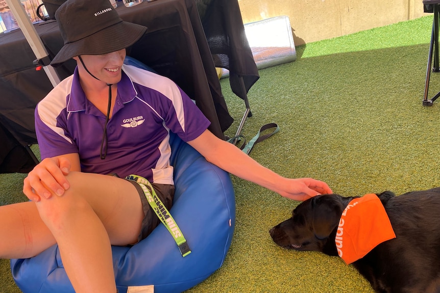 A swimmer pats Evie