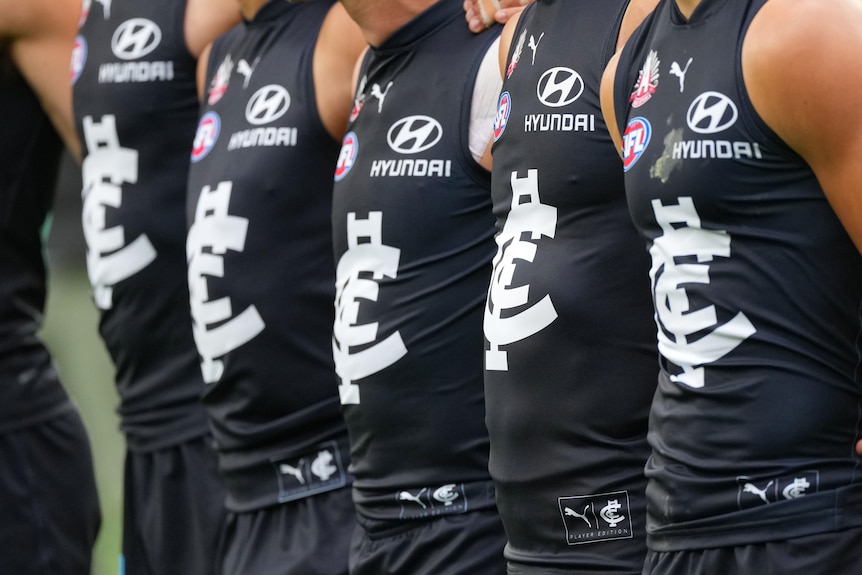 Carlton AFL players lined up before a 2025 match.