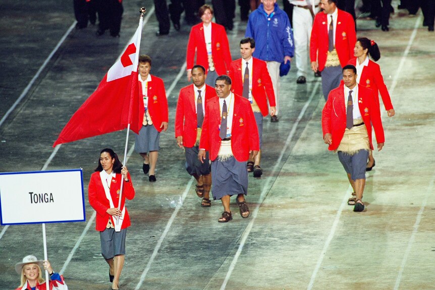 Tonga's 2000 Olympic representatives during the closing ceremony