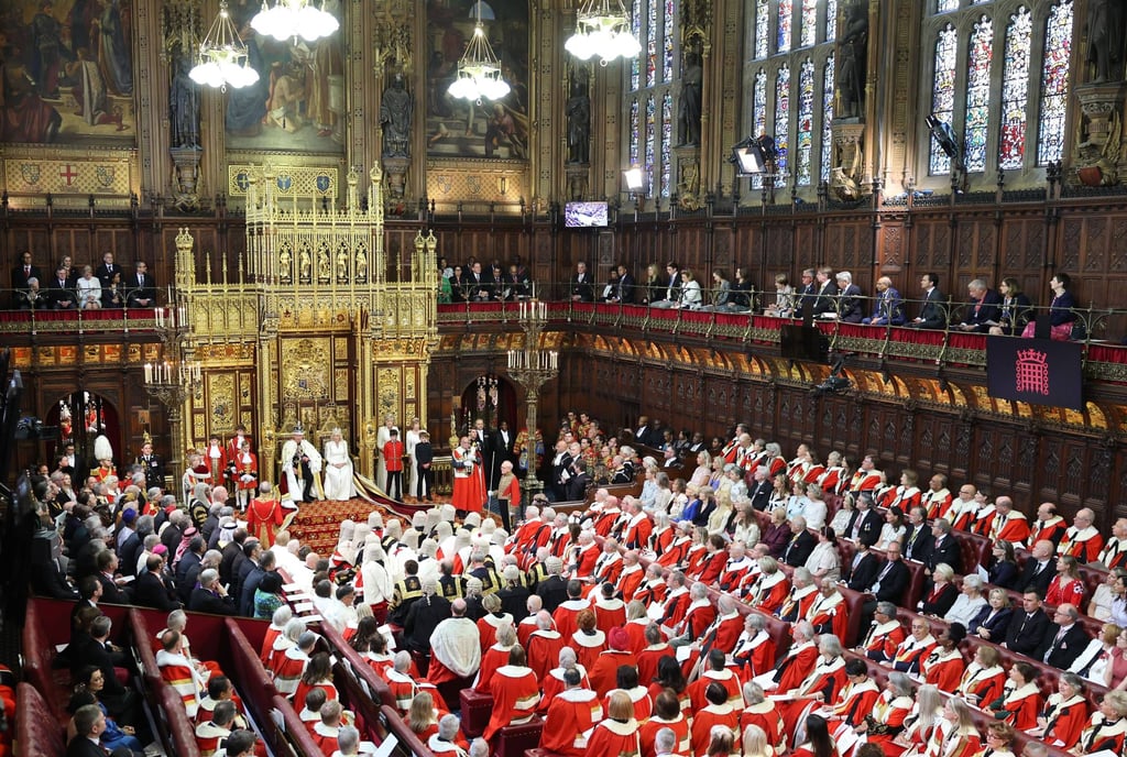 King Charles and Queen Camilla in the Chamber of the House of Lords during the State Opening of Parliament at the Palace of Westminster in London on Wednesday. Photo: dpa