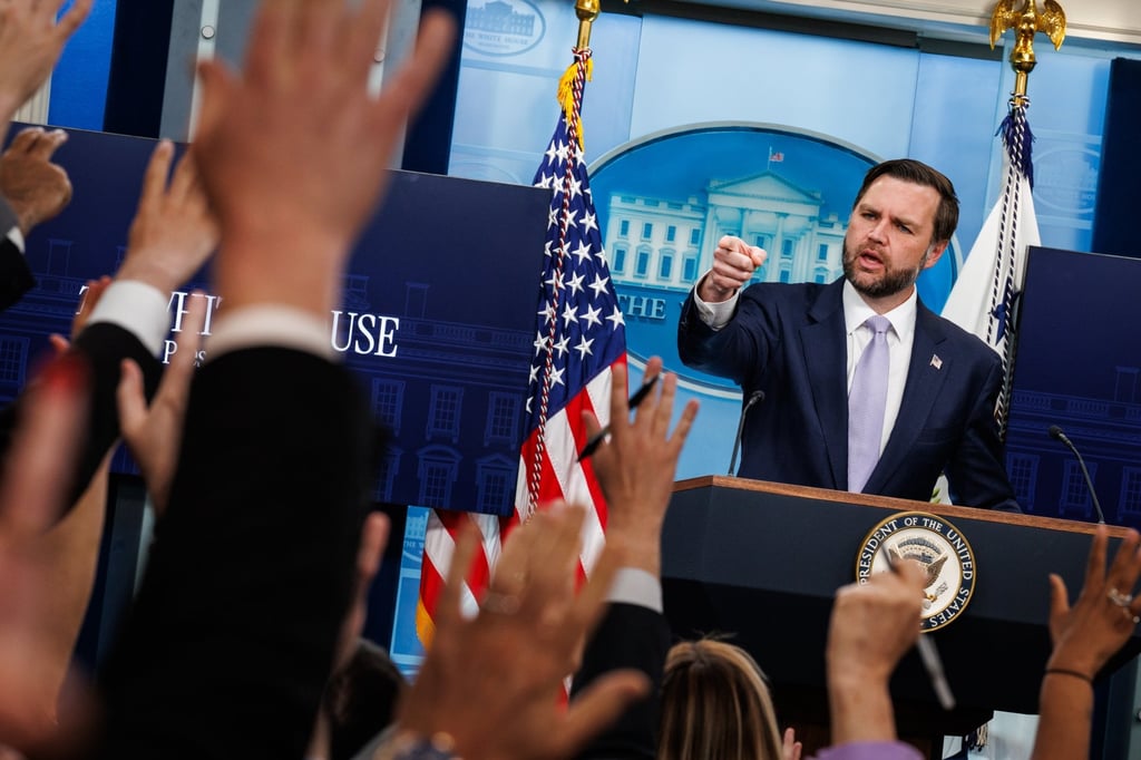 US Vice-President J.D. Vance fields questions at a press briefing at the White House on May 19. Photo: EPA