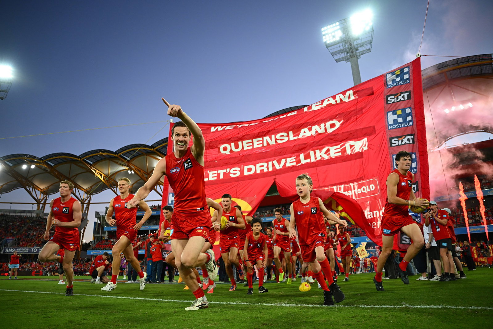 Noah Anderson of the Suns takes to the field during the round 13 AFL match between Gold Coast Suns and Brisbane Lions at Carrara on June 06, 2026, in Gold Coast, Australia.