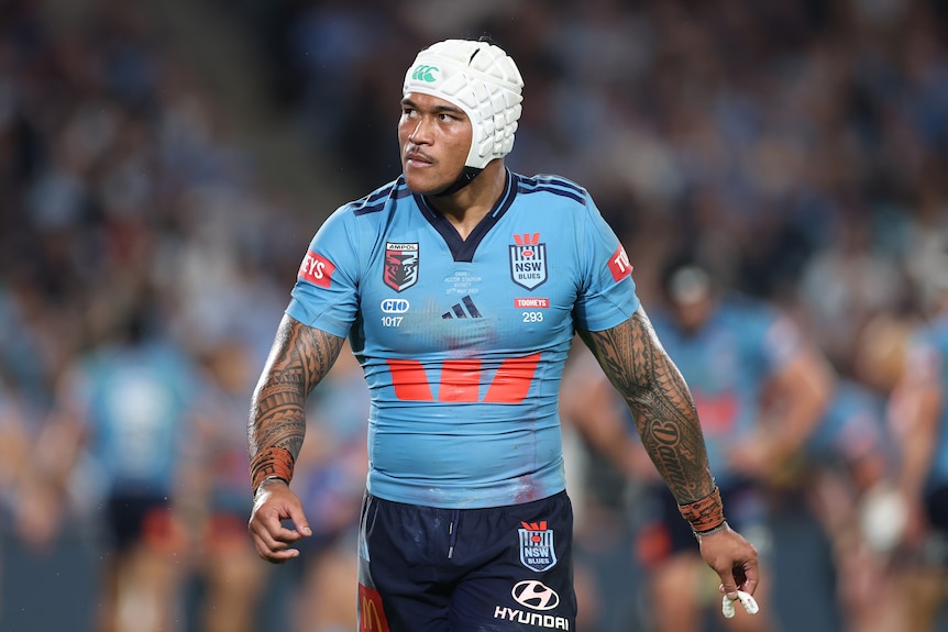Brian To'o looks on during an Origin match 