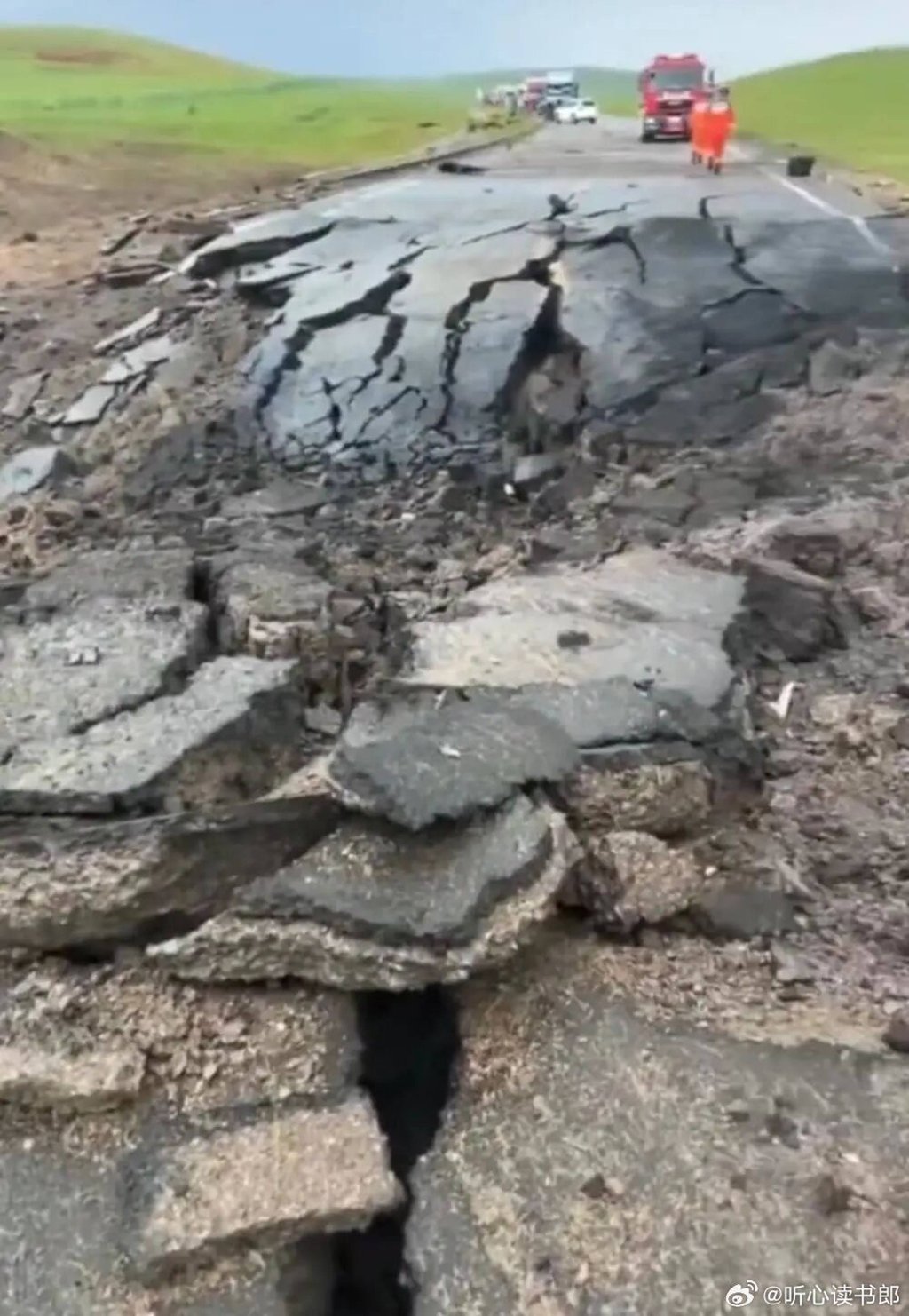 A section of damaged road pictured after the accident. Photo: Handout