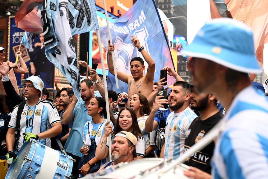 Argentina fans cheer and celebrate in Times Square