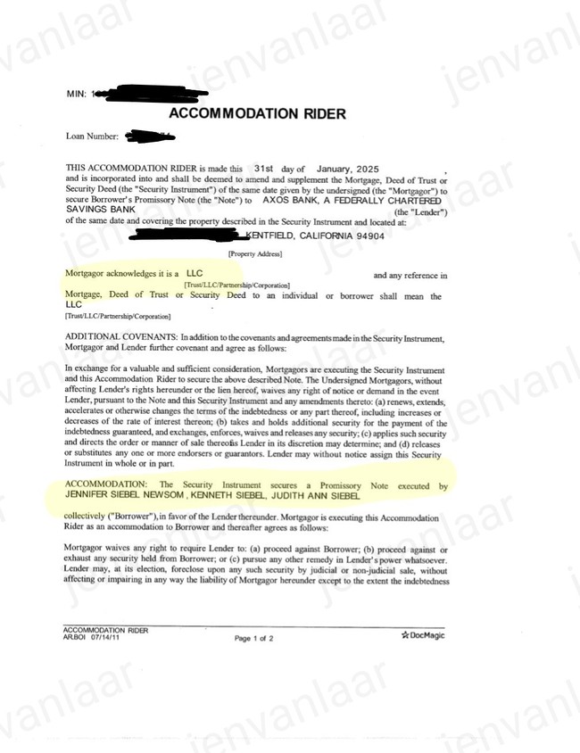 Accommodation Rider Newsom Mortgage 2024