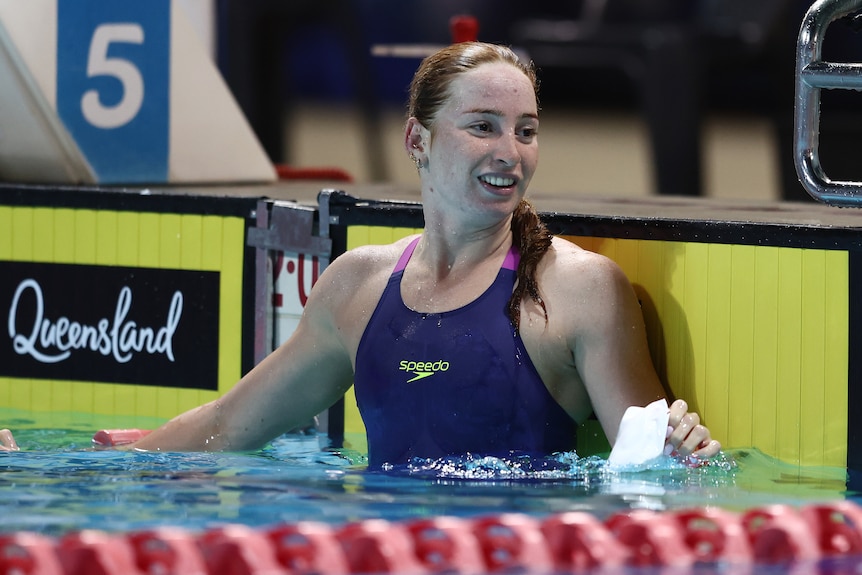 Molly O'Callaghan smiles in the pool