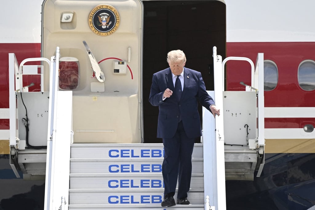 US President Donald Trump disembarks from Air Force One upon his arrival at Etimesgut Air Base near Ankara, Turkey, on Tuesday. Photo: AFP US President Donald Trump disembarks from Air Force One upon his arrival at Etimesgut Air Base near Ankara, Turkey, on Tuesday. Photo: AFP