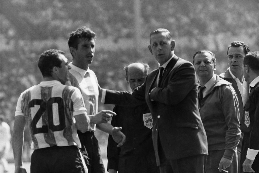 Antonio Rattin is spoken to by referees boss Ken Aston