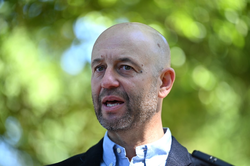Cricket Australia CEO Todd Greenberg speaks to media during a press conference outside