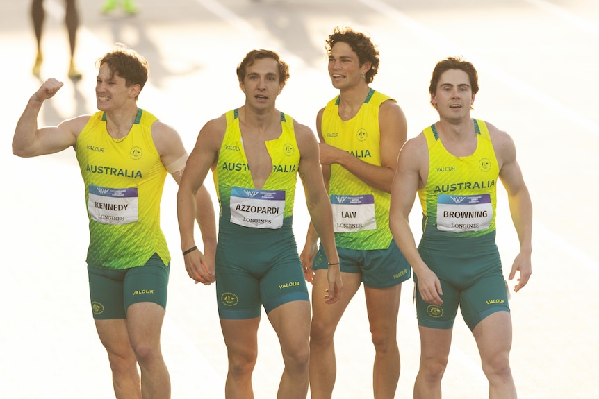 Australia's men's relay team after the Commonwealth Games final.