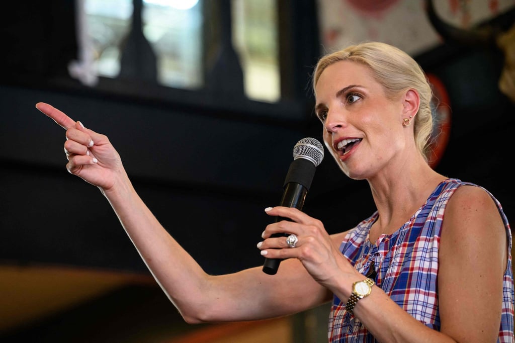 Republican US Senate candidate Ashley Hinson appears at a campaign event during the Iowa State Fair in Des Moines, Iowa, on Monday. Photo: Getty Images via AFP Republican US Senate candidate Ashley Hinson appears at a campaign event during the Iowa State Fair in Des Moines, Iowa, on Monday. Photo: Getty Images via AFP