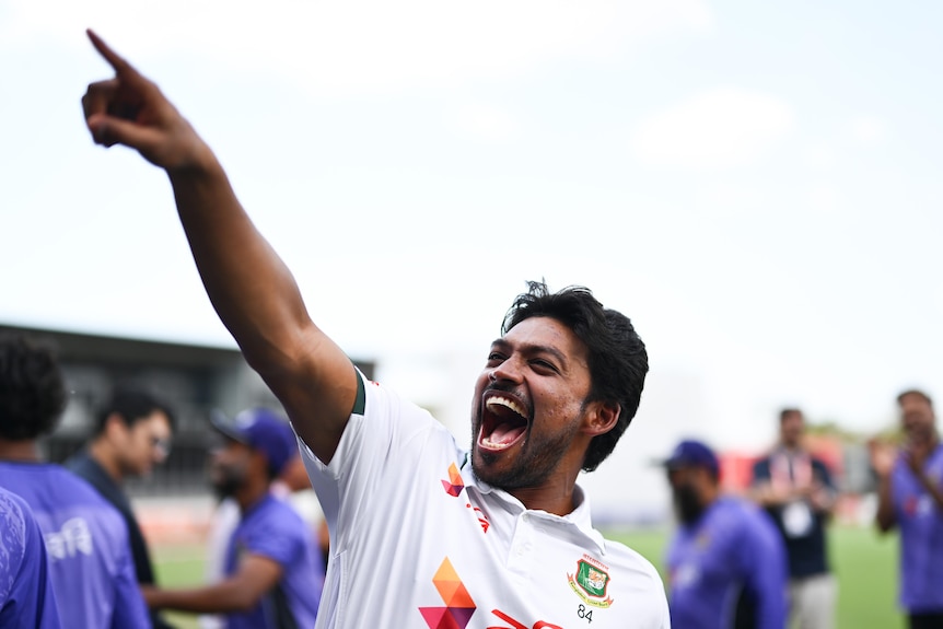 Najmul Hossain Shanto celebrates