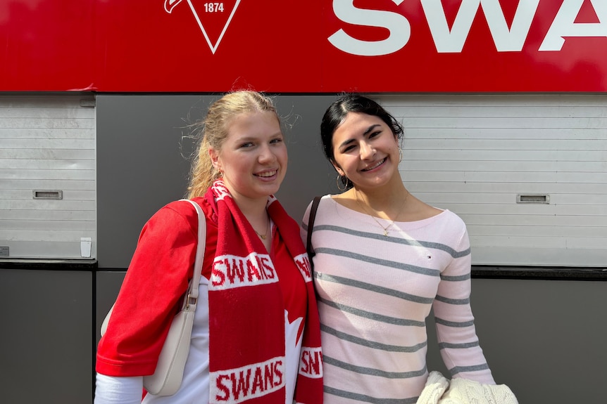 Swans fans Kayley and Georgia went to the SCG to support the AFLW side.