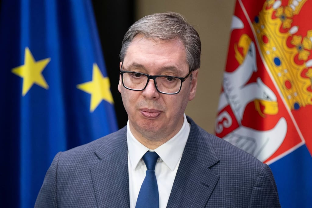 Serbian President Aleksandar Vucic speaks during a press conference in Freiberg, Germany, in December 2024. Photo: dpa