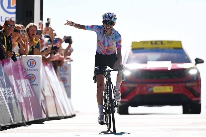 Katarzyna Niewiadoma-Phinney celebrates.