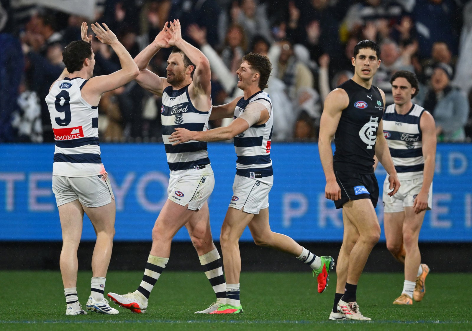 Patrick Dangerfield of the Cats celebrates after scoring a goal during the AFL Elimination Final match between Geelong Cats and Carlton Blues at Melbourne Cricket Ground, on September 04, 2026, in Melbourne, Australia.