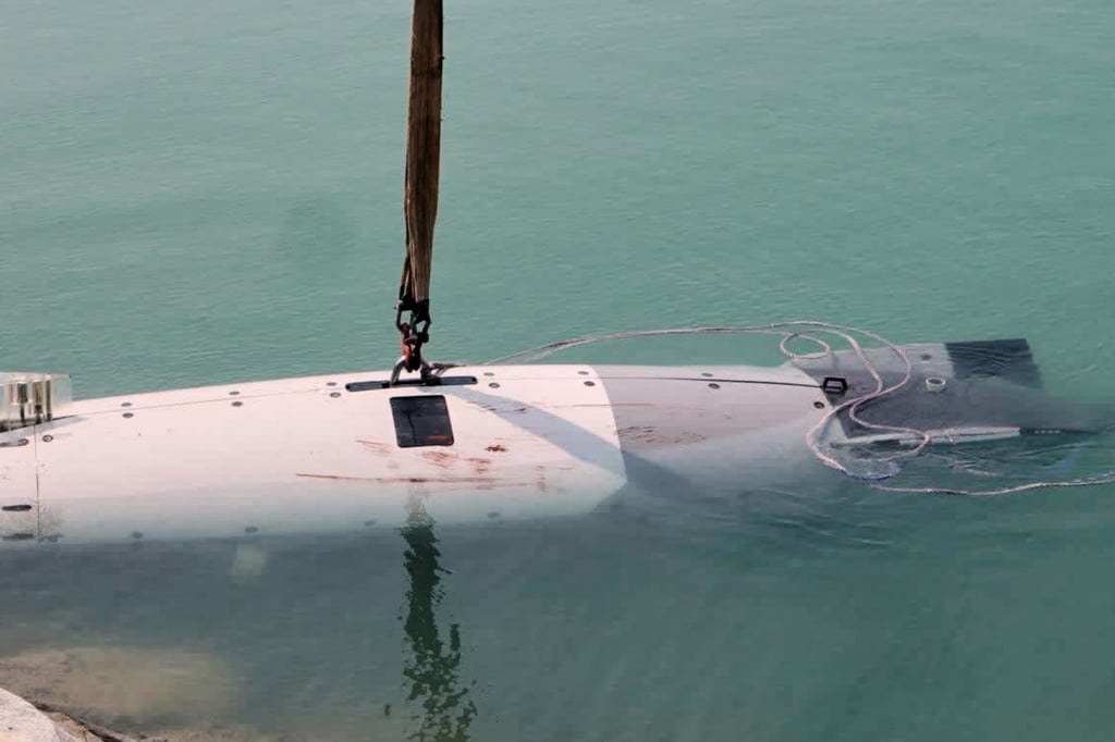 An image shows what Iran’s navy and state television described as a captured US military underwater drone at the entrance to the Strait of Hormuz on Tuesday. Photo: Sepahnews via AP An image shows what Iran’s navy and state television described as a captured US military underwater drone at the entrance to the Strait of Hormuz on Tuesday. Photo: Sepahnews via AP
