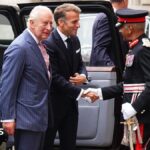 King and Macron arrive to view Bayeux Tapestry exhibition in London