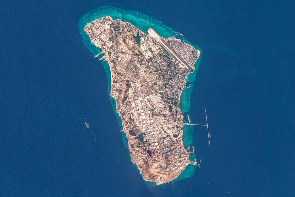 An image captured by the Copernicus Sentinel-2 satellite shows a view of Iran’s Kharg Island in March. Image: European Space Agency via AFP