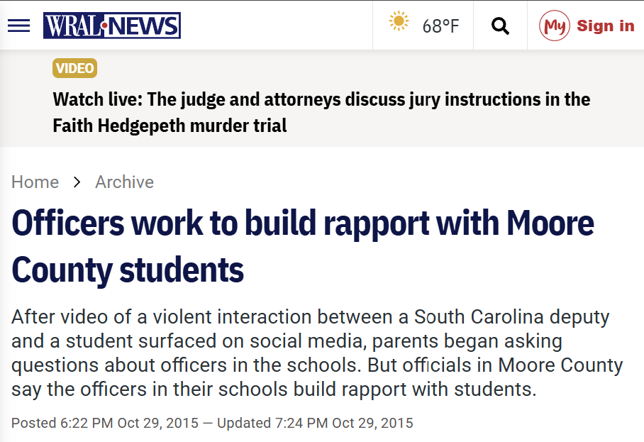 Screenshot of WRAL NEWS 2015 Article
