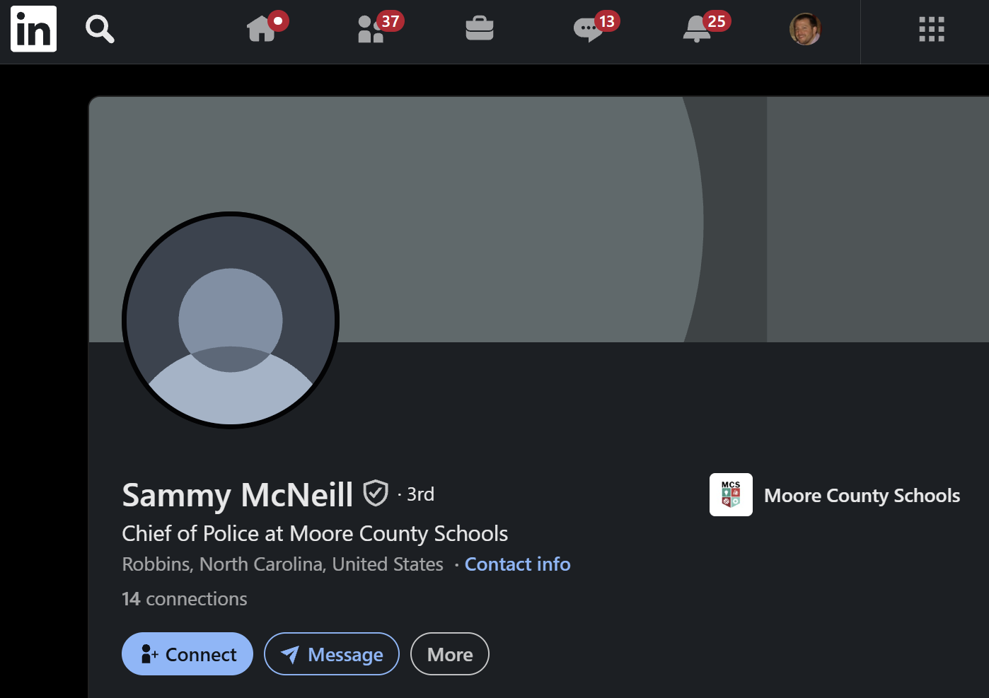 Screenshot of Sammy McNeill's LinkedIn Page
