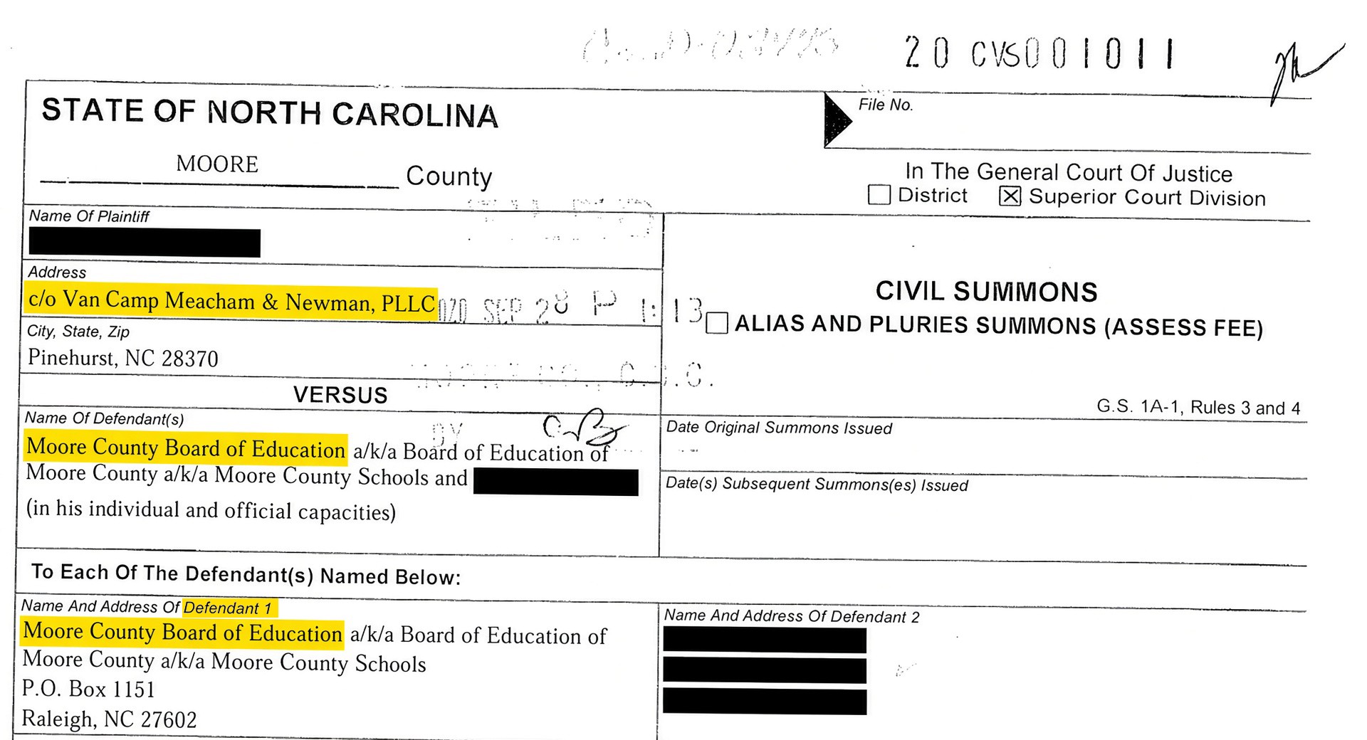 Screenshot of Civil Summons