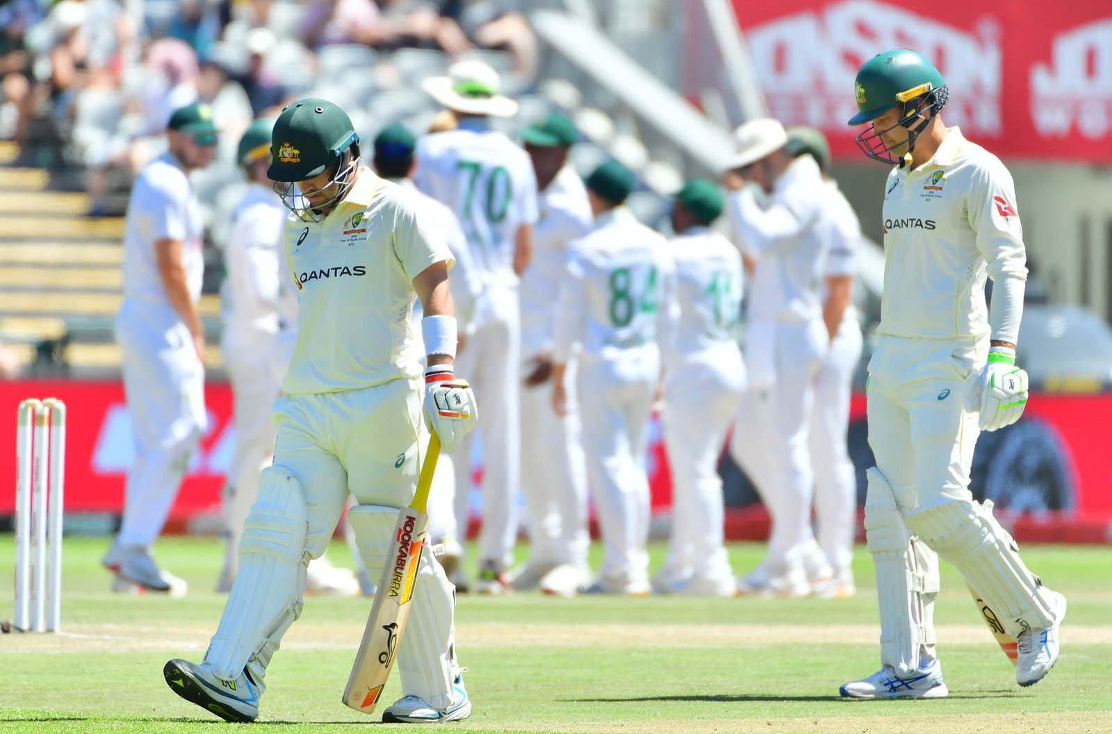 Josh Inglis (left) was dismissed shortly after reaching his second Test century.