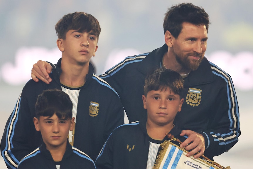 Lionel Messi pictured with his children before his match for Argentina.