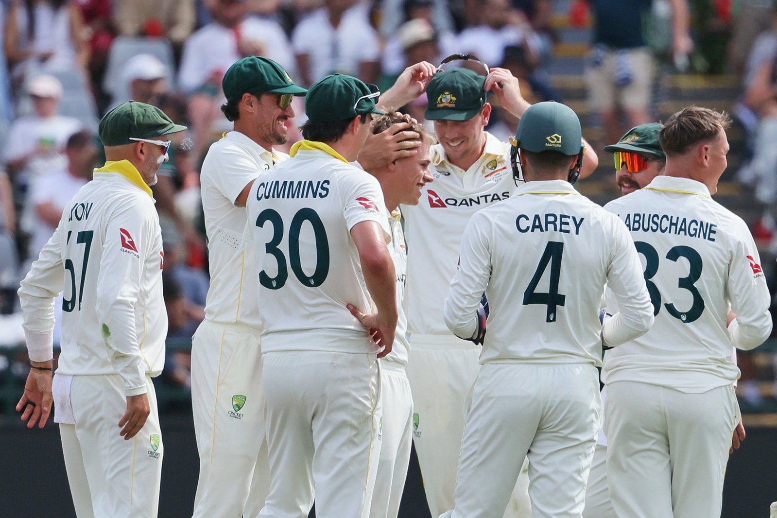 Cooper Connolly claimed his maiden Test wicket after trapping Matthew Breetzke LBW after a DRS review.