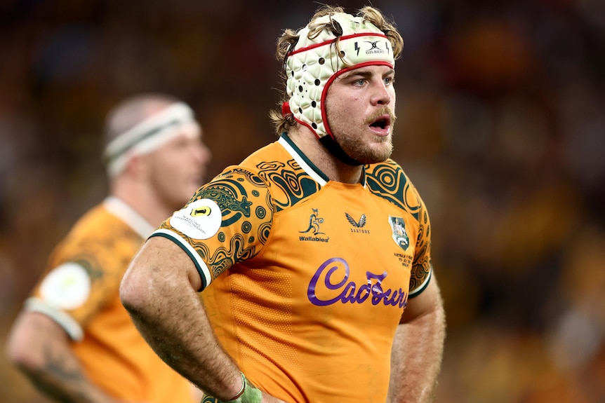 Fraser McReight looks on during a 2026 Wallabies Test.
